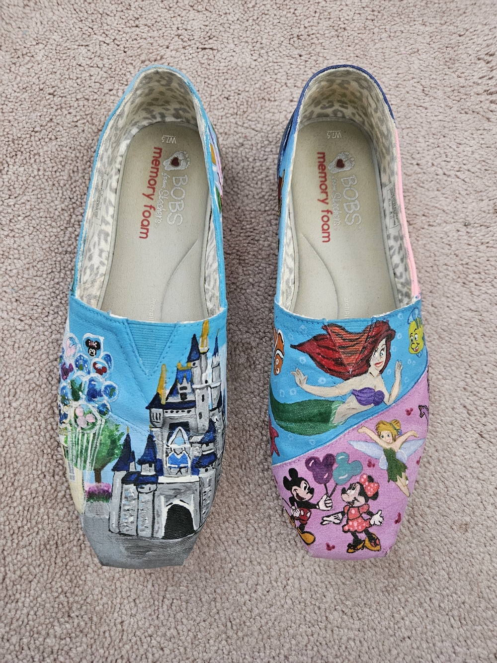 Toms Disney Women's Painted Slip-On Flats in Blue and Pink